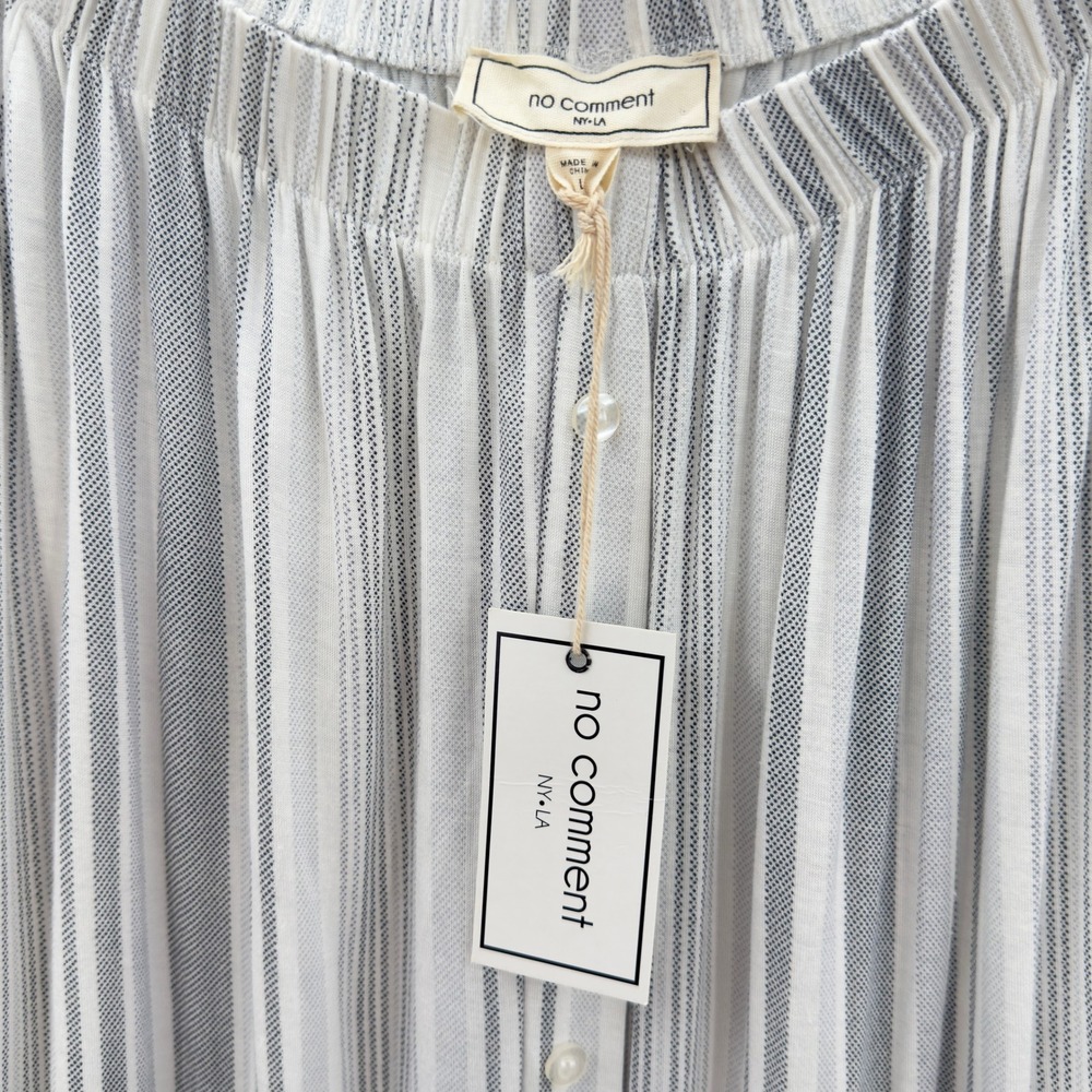 No Comment Off Shoulder Striped Dress Large White Gray Tie Sleeve NWT Coastal - Picture 6 of 12